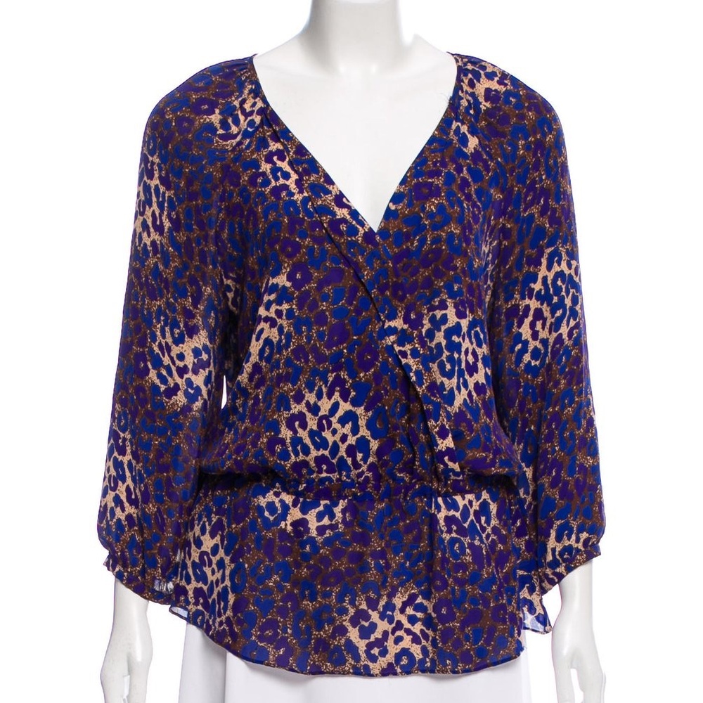 Parker Blue Leopard Print Silk Blouse